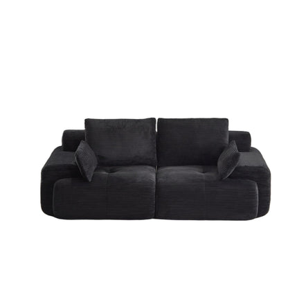 Modern Memory Foam Compressed Sofa,2 Seater Large Sectional Couches For Living Room,Pet-Friendly Cloud Modular Sectional Sofa,Corduroy Fabric,Extra Deep Loveseat,No Assembly Required, Black