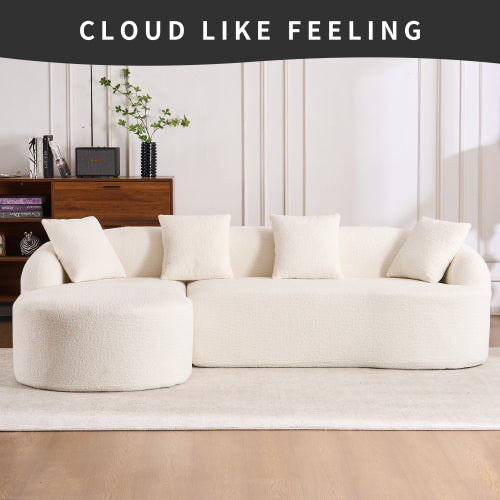LY-022 Graue Kompressionssofa, Kombination aus Chaise Longue und 3-Sitzer, Holzmaserung-Chenille-Stoff, Voll-Schwamm-Kompressionssofa, kombinierte Sofa mit 4 Kissen für Wohnzimmer-Möbel in der Wohnung