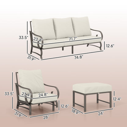 5-teiliges Gartenpatio-Möbelset, Outdoor-Möbelset mit 2 Schaukelstühlen, 3-Sitzer-Sofa und 2 Hocker, Beige