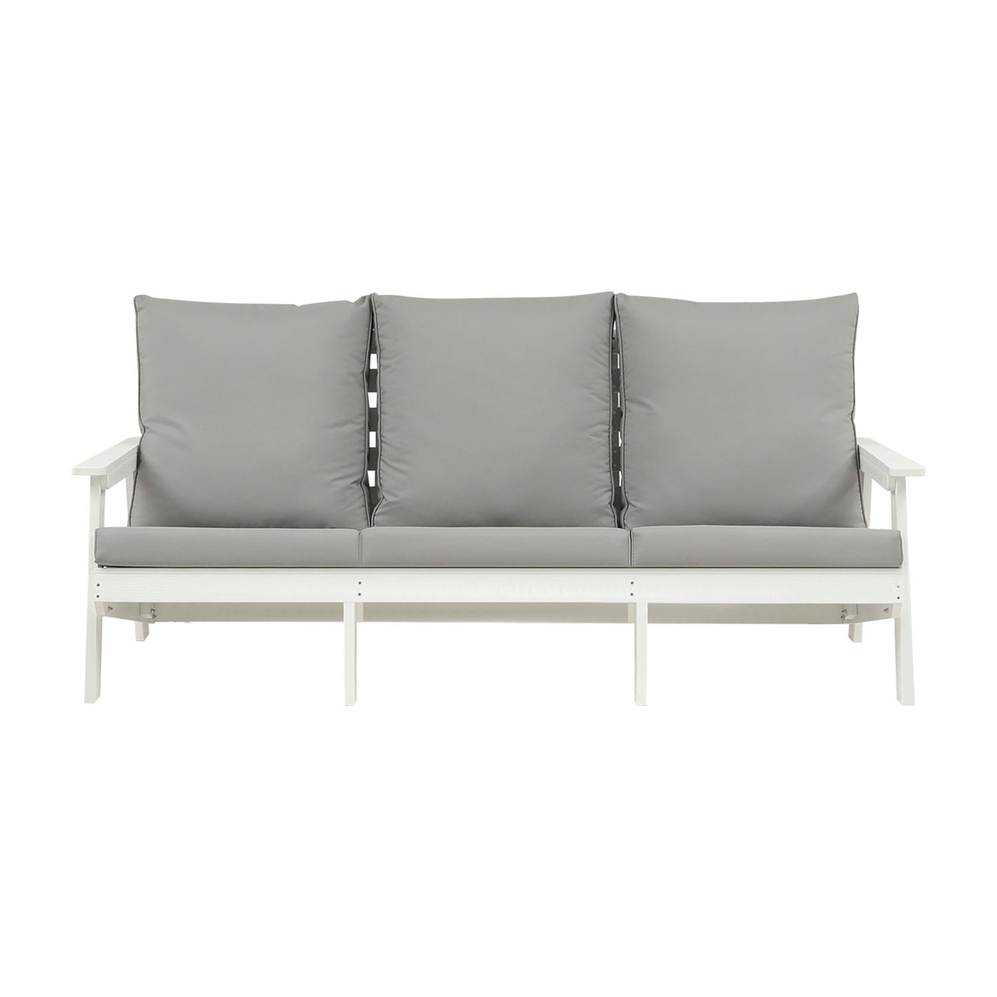 HIPS 3-Sitzer-Sofa mit Kissen, Holzoptik-Außen-Garten-Sofa, Weiß-Grau