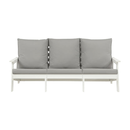 HIPS 3-Sitzer-Sofa mit Kissen, Holzoptik-Außen-Garten-Sofa, Weiß-Grau