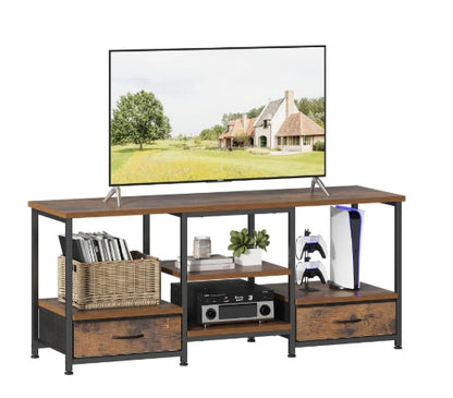 TV-Ständer mit 2 Stoffschubladen, integrierte Steckdose – ideal für Wohnzimmer und Schlafzimmer