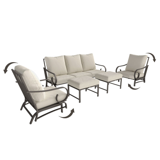 5-teiliges Gartenpatio-Möbelset, Outdoor-Möbelset mit 2 Schaukelstühlen, 3-Sitzer-Sofa und 2 Hocker, Beige