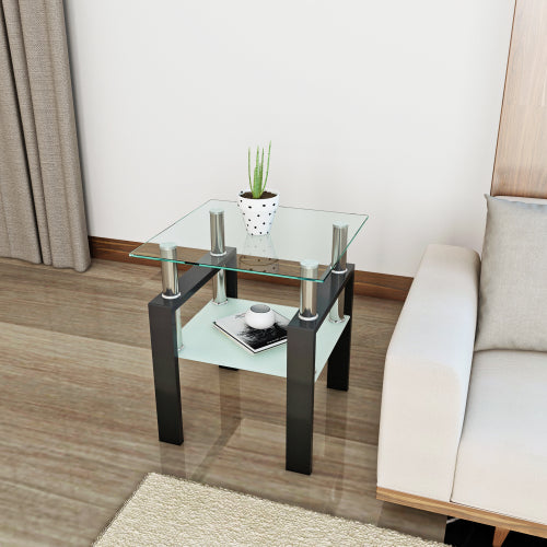 1-teiliges modernes gehärtetes Glas-Teetisch Couchtisch Beistelltisch, quadratischer Tisch für das Wohnzimmer, transparent schwarz