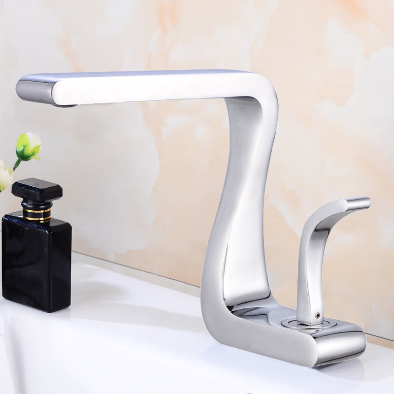 Light Luxury White Gold Color Copper Washbasin Faucet Hot And Cold Bathroom Sink Faucet