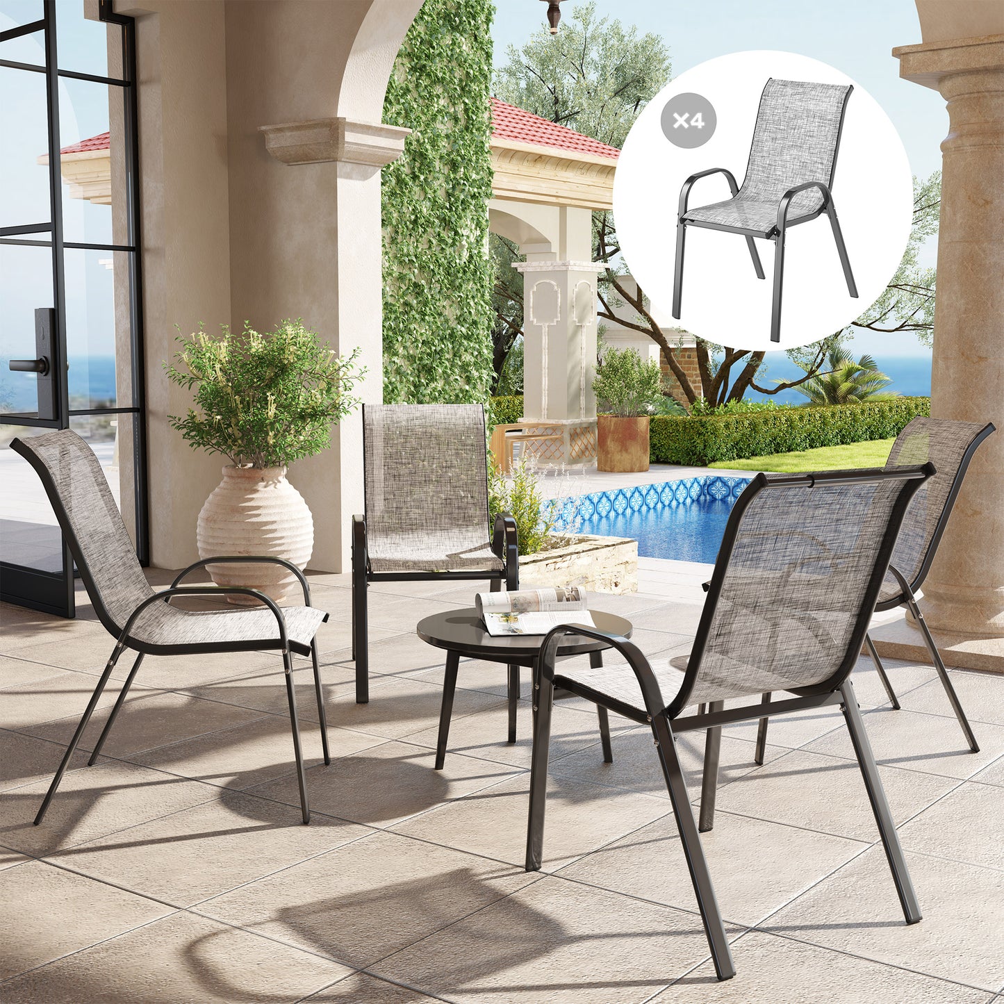 Set aus 4 Outdoor-Essstühlen