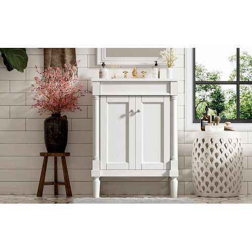 24-Zoll Badezimmer-Waschständer mit Waschbecken, zweistufiger moderner Badezimmerschrank, Waschständer mit einem Waschbecken, große Stauraumregale