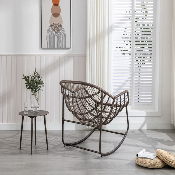Outdoor-Rattan-Schaukelstuhl, Gepolsterter Kissen-Schaukelstuhl für Terrasse, Wohnzimmer, Patio, Garten, Weiß - Verkauf auf der Temu-Plattform verboten