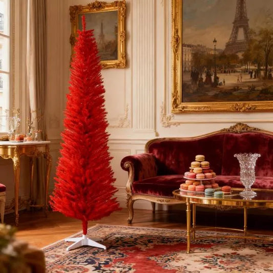 Roter Bleistift-Weihnachtsbaum mit 499 realistischen Astspitzen und Plastikständer