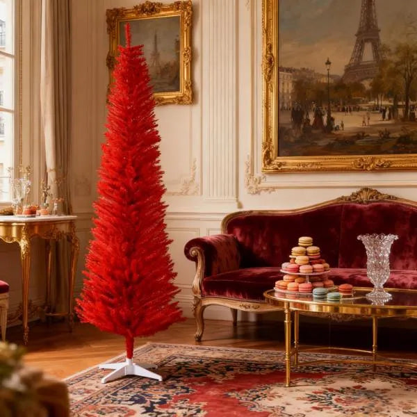 Roter Bleistift-Weihnachtsbaum mit 499 realistischen Astspitzen und Plastikständer