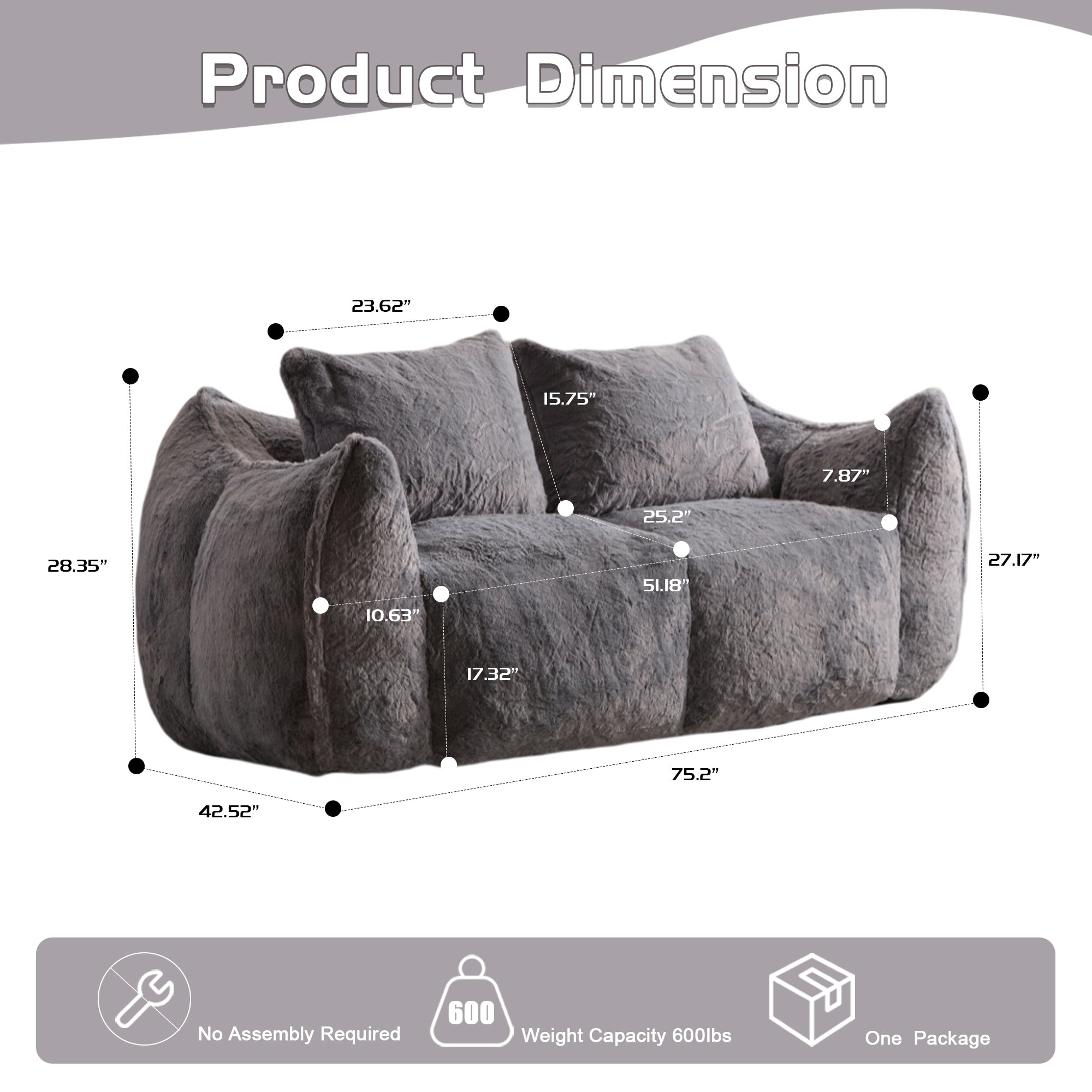 Grey Fluffy Bean Bag