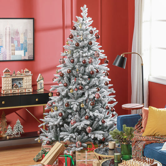 HOMCOM 7-Fuß künstlicher Weihnachtsbaum mit Schneebeschichtung, 1401 Ästen, klappbarem Metallständer, einfacher Montage, gefalteter Weihnachtsbaum für Zuhause, Büro, Feiertage, Grün