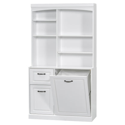 Bathroom Storage Cabinet With Tilt-Out Hamper, 70.9'' Tall Free Standing Organizer With Drawers & Adjustable Shelves, MDF Linen Tower With Steel Handles, White Finish
