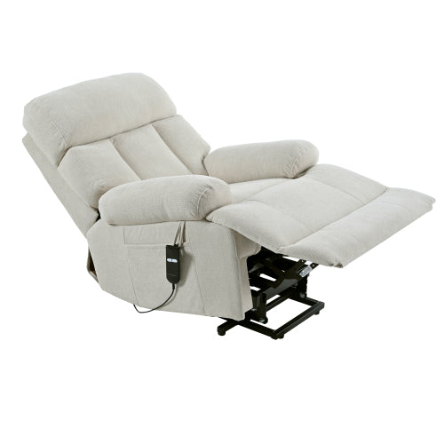 Überdimensionierter Power-Lift-Sessel für Senioren, Elektrischer Stoff-Sessel für Ältere, Heimkino-Sitzmöbel, Ausklappbarer Sofa-Sessel mit Fernbedienung, Seitentasche, Geräumiger Sitz in Hellgrau