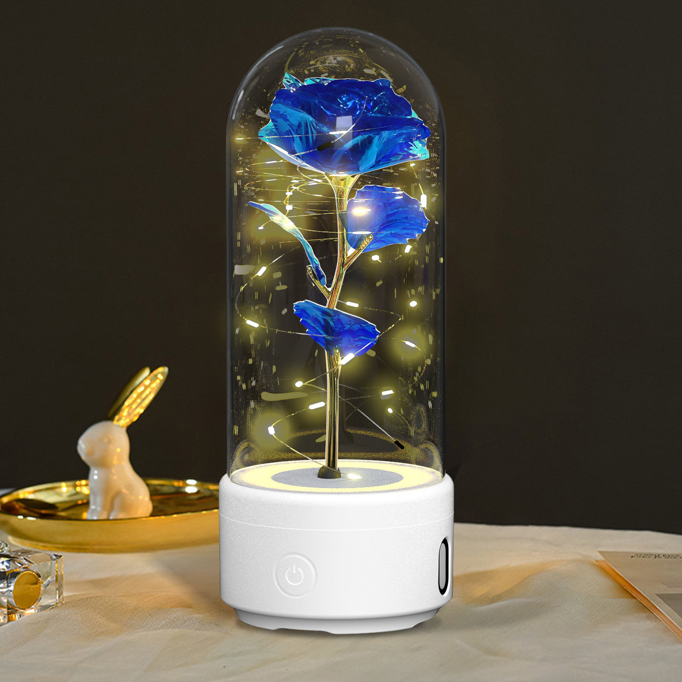 Kreatives 2-in-1 Rosenblumen-LED-Licht und Bluetooth-kompatibler Lautsprecher Valentinstag-Geschenk Rosenleuchtendes Nachtlicht-Ornament mit Glasabdeckung