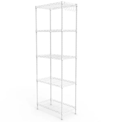 5-stufiges Display-Regal mit einstellbarem Abstand zwischen den Ebenen, einrastbare verformbare Struktur, einstellbare Füße, aus Eisen gefertigt, 54*29*150 cm, pulverbeschichtetes Mattweiß