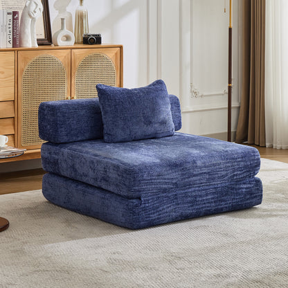 Kompressions-Sofa, Umklappbares Boden-Sofa-Bett mit feststehendem Formrahmen, Einzelner Sitzplatz ohne Knochen modularer Sektionssofa, Keine Montage erforderlich, Chenille-Stoff, für Wohnzimmer und Schlafzimmer, Dunkelblau