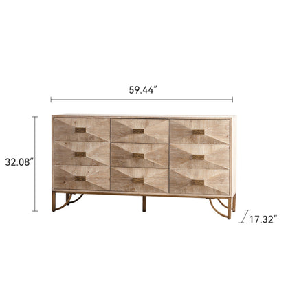 Kommode mit 9 Schubladen, Moderne Kommoden und Schubladenschränke, TV-Ständer, Helle Holzkommode für Schlafzimmer, Wohnzimmer, Flur
