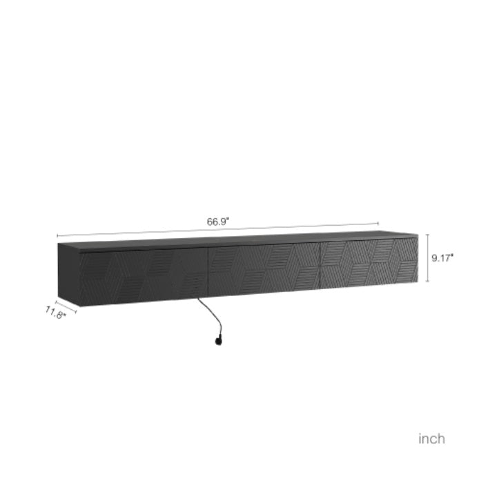 Floating TV Stand Wall Mounted With 16 Color LEDs,Modern TV Stand, Floating TV Cabinet Entertainment Center For 55 60 65 Inch TV,Black