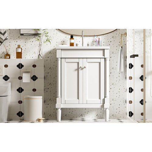 24-Zoll Badezimmer-Waschständer mit Waschbecken, zweistufiger moderner Badezimmerschrank, Waschständer mit einem Waschbecken, große Stauraumregale