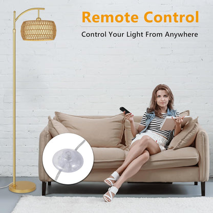 Stehleuchte mit 3 Farbtemperaturen, LED-Gold-Stehleuchte mit Fernbedienung & stufenlos dimmbare Birne,