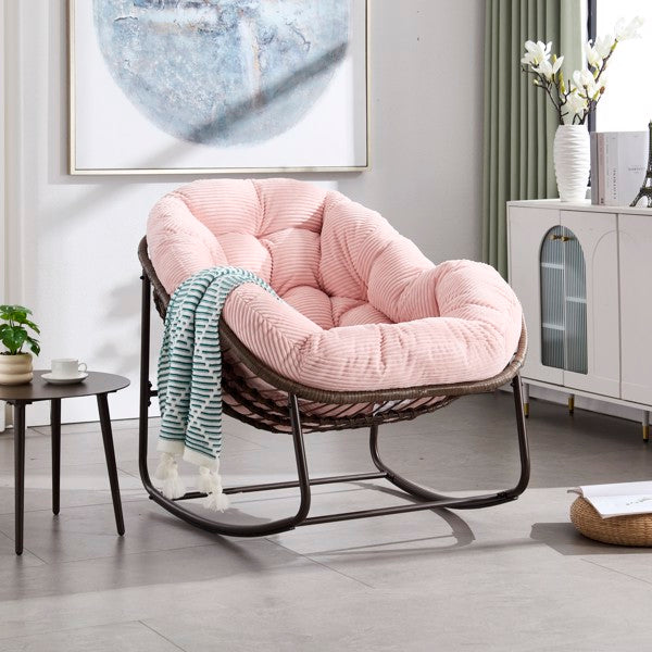 Outdoor-Rattan-Schaukelstuhl, Gepolsterter Kissen-Schaukelstuhl für Terrasse, Wohnzimmer, Patio, Garten, Rosa - Verkauf auf Temu verboten