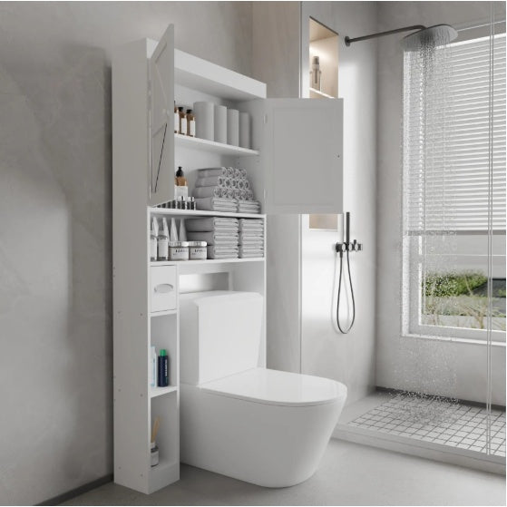 Über-Die-Toilette-Speicherschrank mit 2 Türen, platzsparender Toilettenständer für Zuhause, im Landhausstil für Badezimmer, Toilette, Wäscheraum