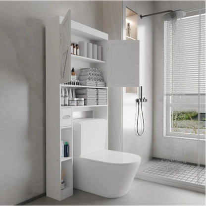 Über-Die-Toilette-Speicherschrank mit 2 Türen, platzsparender Toilettenständer für Zuhause, im Landhausstil für Badezimmer, Toilette, Wäscheraum
