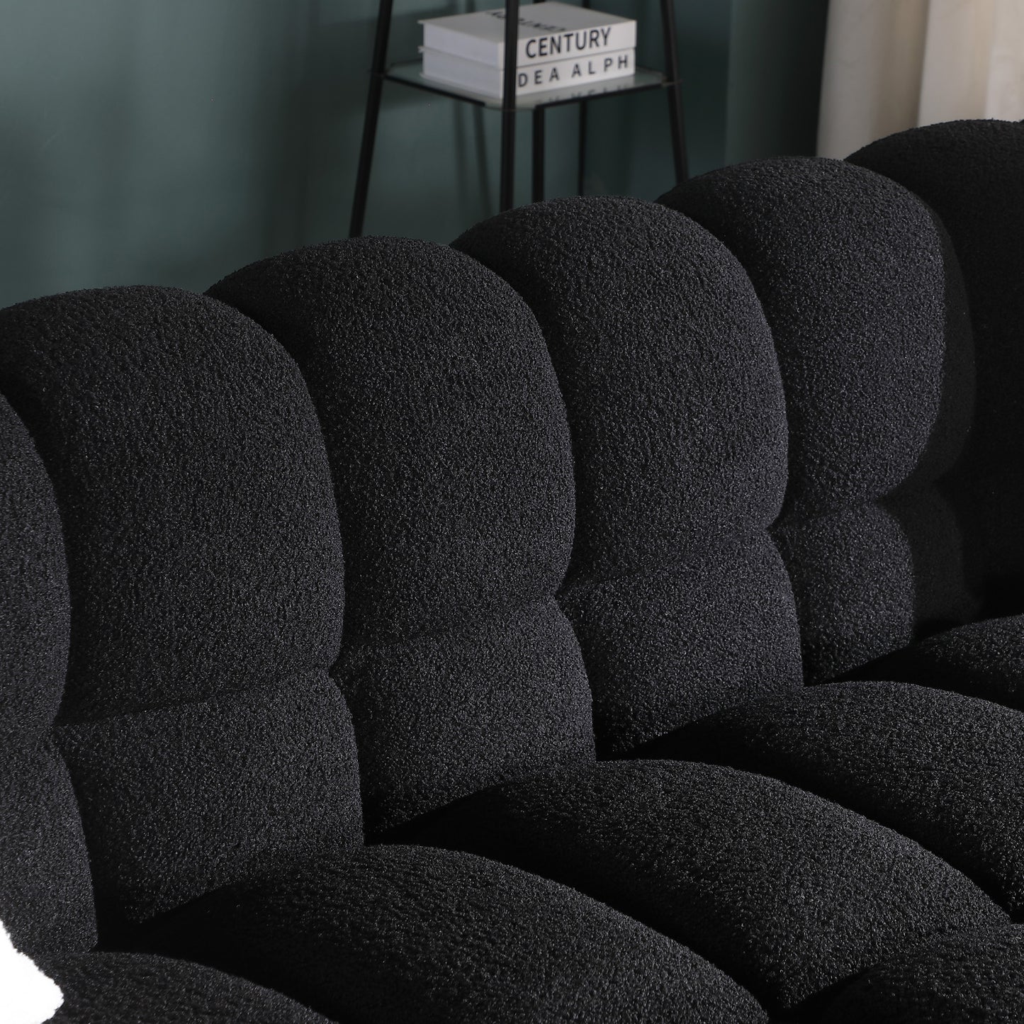 62,2 Länge, 35,83 Zoll Tiefe, menschliche Körperstruktur für US-Amerikaner, Marshmallow-Sofa, Bouclé-Sofa, SCHWARZ Farbe, 2-Sitzer