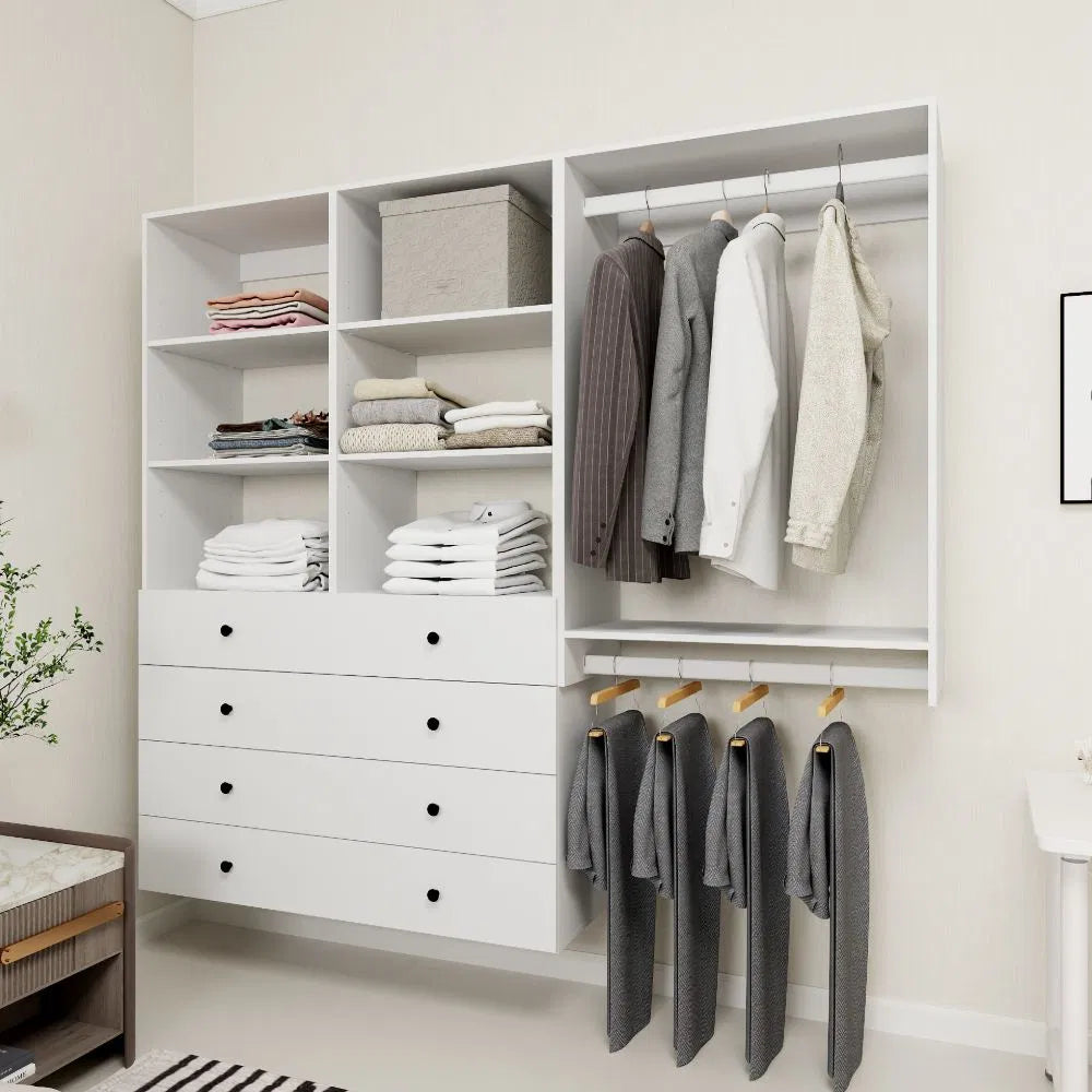 Livelylodge Modulares Kleiderschrank - Freistehender Weißer Schrank mit Geräumigen Stauraumregalen und Kleiderstangen 70,86"B x 16,04"T x 70,86"H