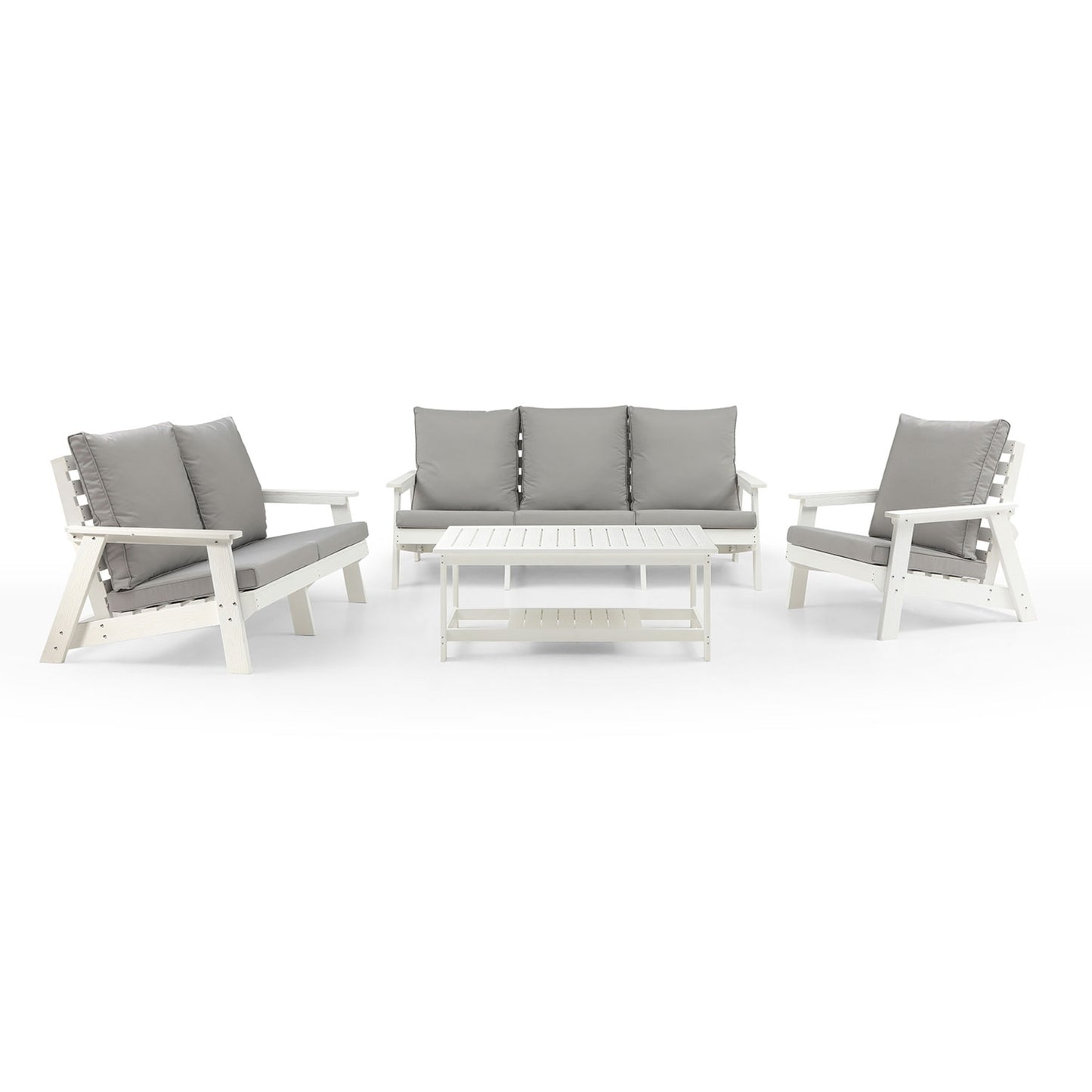 HIPS 3-Sitzer-Sofa mit Kissen, Holzoptik-Außen-Garten-Sofa, Weiß-Grau
