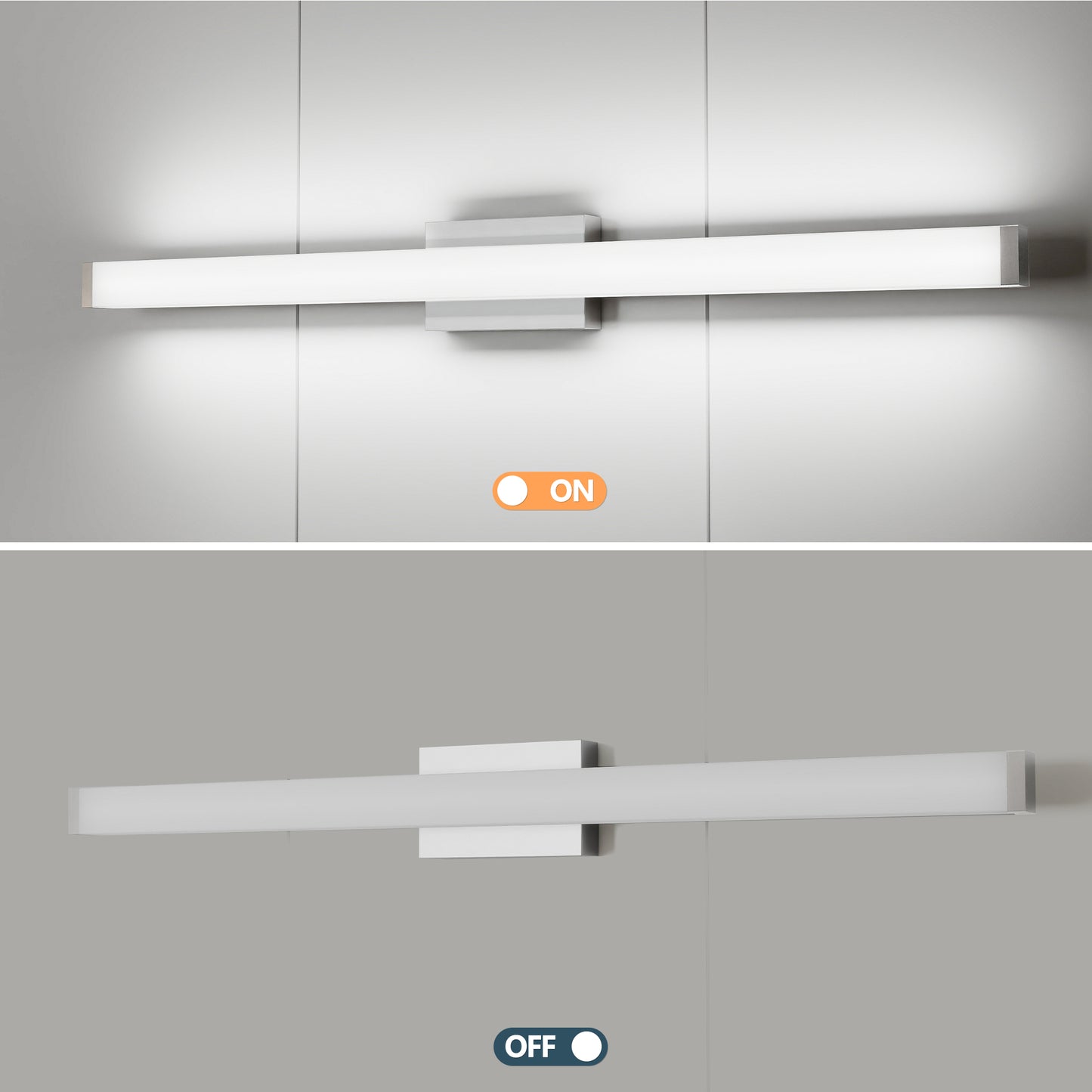 Badezimmer-Spiegelleuchte aus gebürstetem Nickel, quadratisch, LED, 41 Zoll, 24 W, 6000 K, kühles weißes Licht, Wandleuchte über dem Spiegel - Gebürstetes Nickel, 41 Zoll
