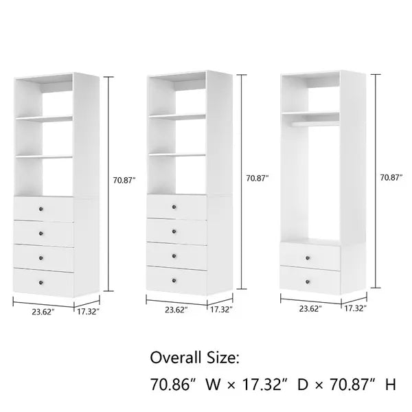 Livelylodge Modulares Kleiderschrank - Freistehender Weißer Schrank mit Geräumigen Stauraumregalen und Kleiderstangen 70,86"B x 16,04"T x 70,86"H
