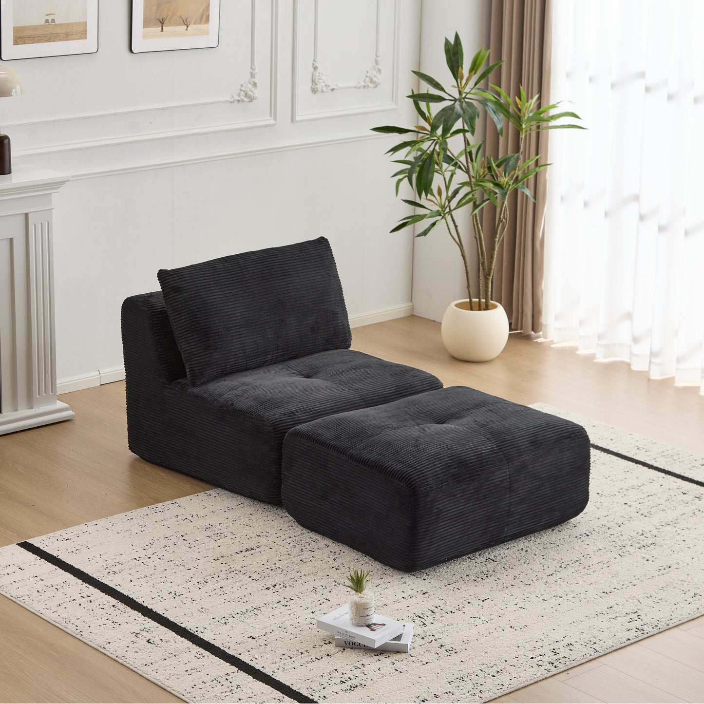 Moderne Kompressions-Memory-Foam-Sofa, 2-Sitzer großes Ecksofa für das Wohnzimmer, tierfreundliches Wolken-Modul-Sofa, Kordstoffbezug, extra tiefe Sitzbank, keine Montage erforderlich, Beige