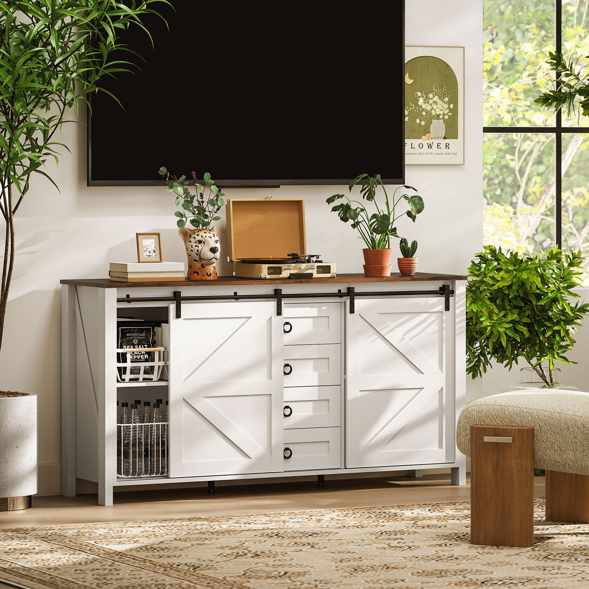Cream Farmhouse Buffet Cabinet