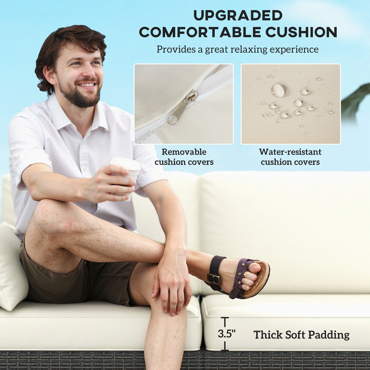 Patio Couch PE Deep Seating Outdoor Sofa with Removable Cushions