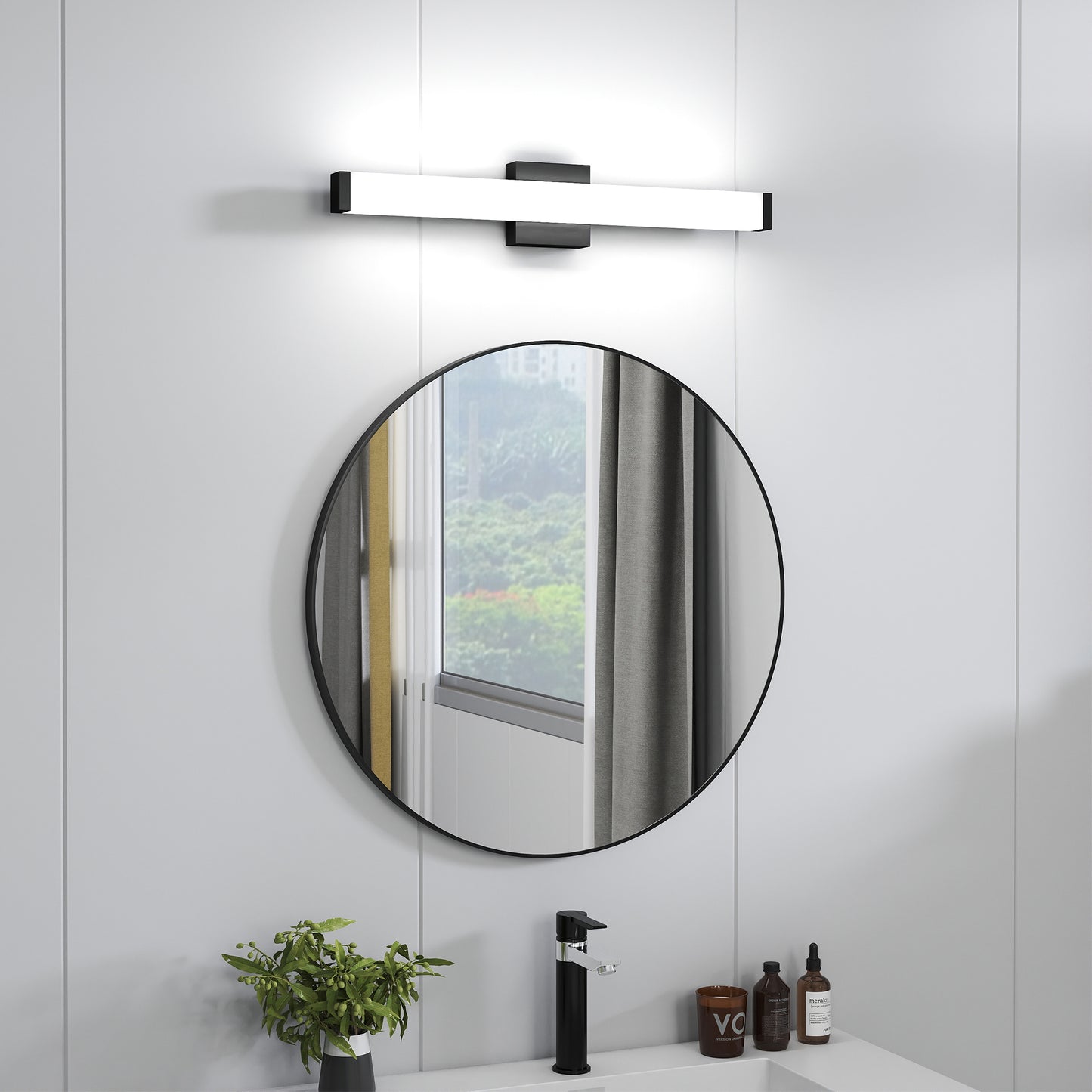 Badezimmer-Spiegelbeleuchtung Schwarz - 25 Zoll moderne Badezimmer-Spiegelbeleuchtung - 14W LED Badezimmerbeleuchtung über dem Spiegel Kühles Weißes Licht 6000K