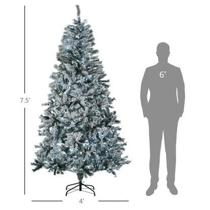 HOMCOM 2,3 m Künstlicher Weihnachtsbaum mit Flocke und kalten weißen LED-Lichtern