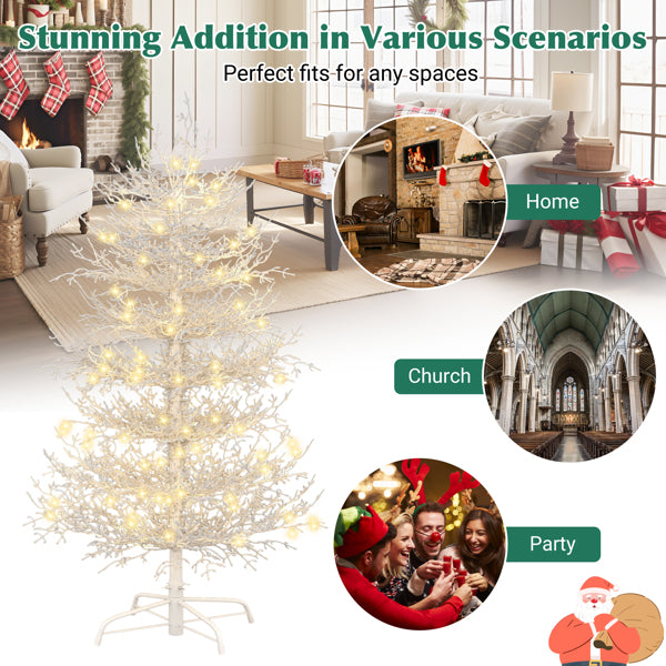 4FT Vorbeleuchteter Aspen-Fir-Künstlicher Weihnachtsbaum, Scharnierter Weihnachtsbaum mit 280 Schnee-bestäubten Astspitzen, 230 Warmweißen LED-Lichtern, Feiertags-Korallen-Weihnachtsbaum für Zuhause und Party