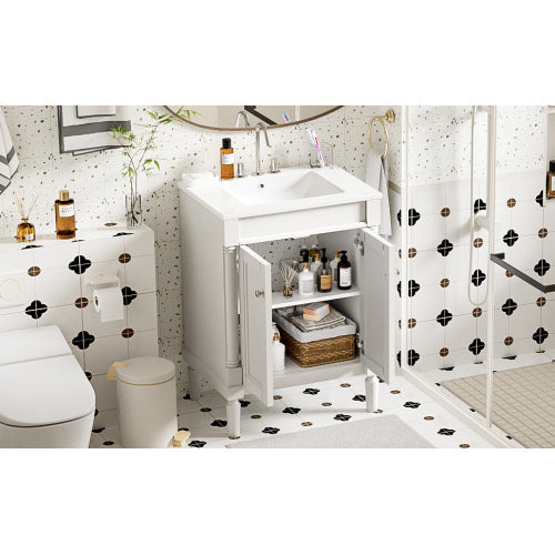 24-Zoll Badezimmer-Waschständer mit Waschbecken, zweistufiger moderner Badezimmerschrank, Waschständer mit einem Waschbecken, große Stauraumregale