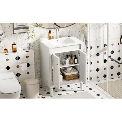 24-Zoll Badezimmer-Waschständer mit Waschbecken, zweistufiger moderner Badezimmerschrank, Waschständer mit einem Waschbecken, große Stauraumregale