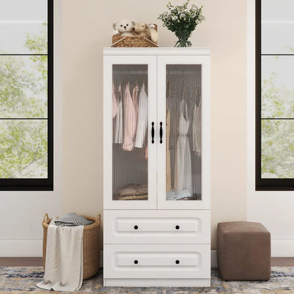 Livelylodge Schlanker Weißer Stauraum-Schrank mit Glastür – Platzsparender Hoher Organisator mit Metallgriffen, Ideal für Kleine Räume oder Schlafzimmernutzung