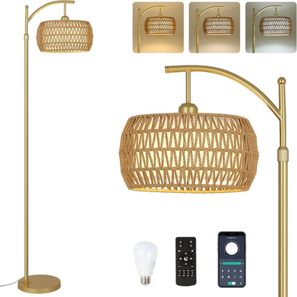 Stehleuchte mit 3 Farbtemperaturen, LED-Gold-Stehleuchte mit Fernbedienung & stufenlos dimmbare Birne,