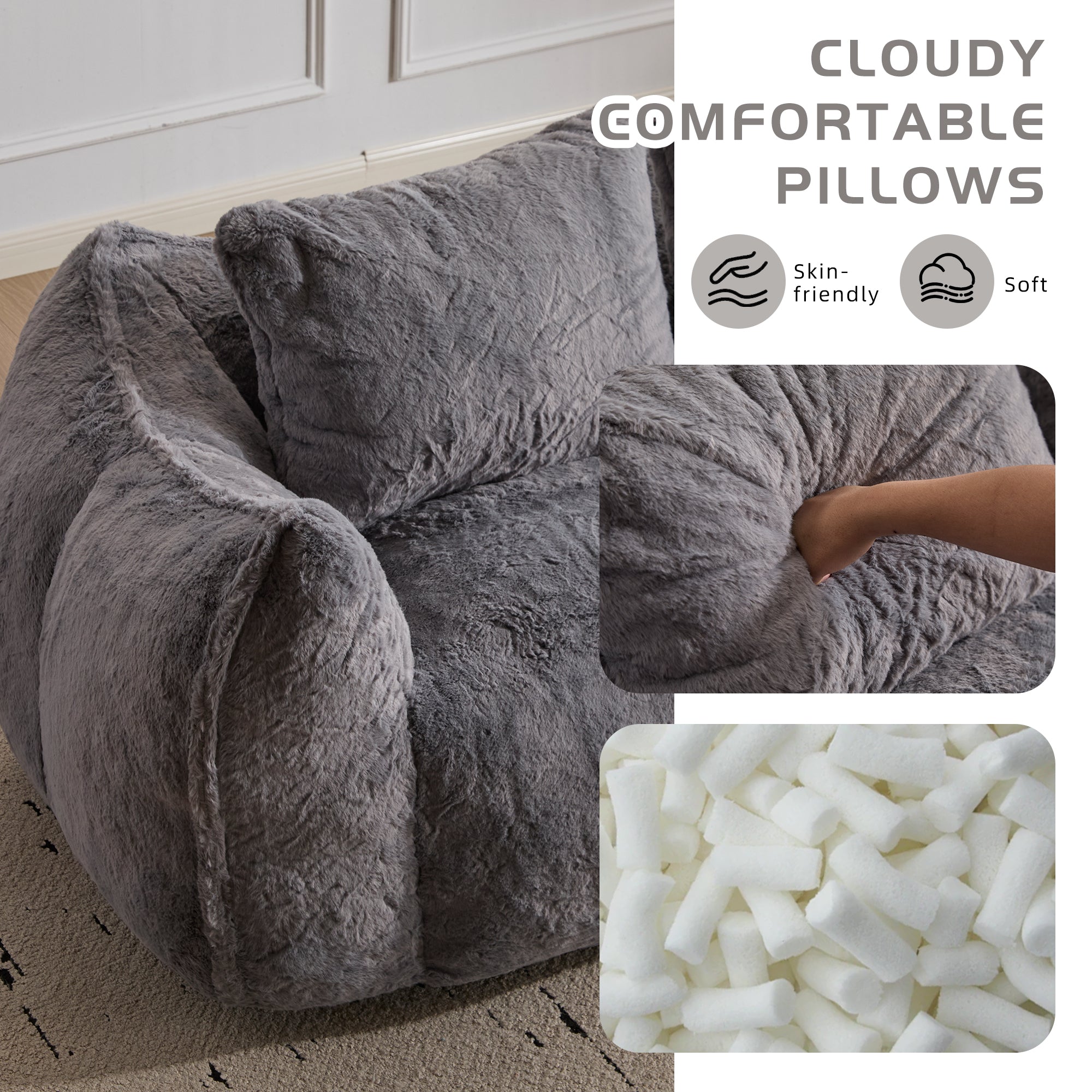 Grey Fluffy Bean Bag