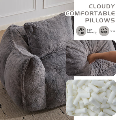 Riesiges Sitzsacksofa für Erwachsene, ultra weiches, flauschiges Zweiersofa aus Sitzsäcken, überdimensionierter Liegestuhl für Innenräume im Wohnzimmer oder Schlafzimmer, keine Montage erforderlich, gemütlicher Lesesessel mit Kissen, Grau