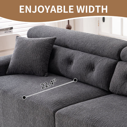 LY-029 Graue Kompressionssofa für 4 Personen, Kombinierte Sofa, Holzmaserung Chenille-Stoff, Voll-Schwamm-Kompressionssofa, kombinierte Sofa mit 2 Kissen für Wohnzimmer, Möbel für Zuhause, Wohnung