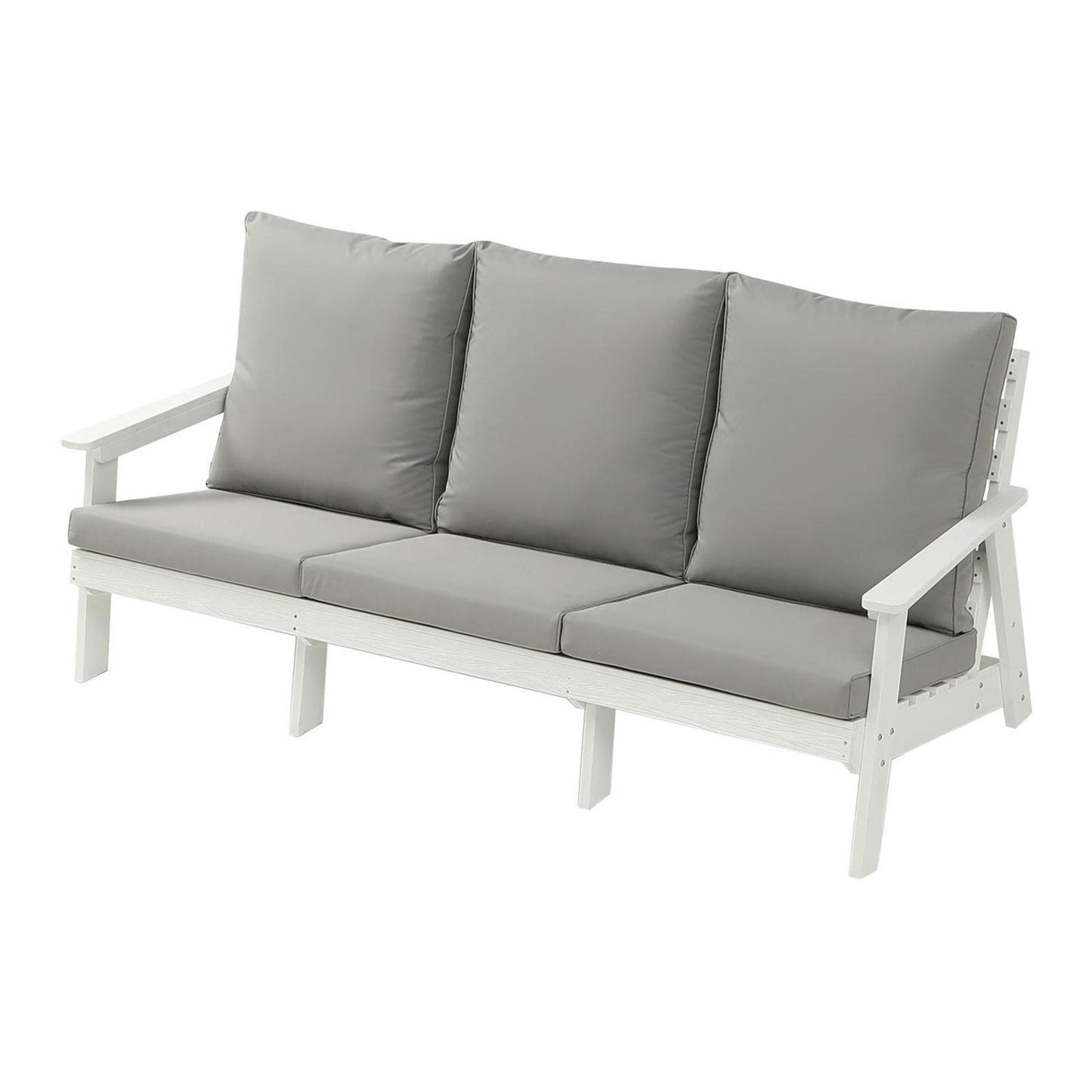 HIPS 3-Sitzer-Sofa mit Kissen, Holzoptik-Außen-Garten-Sofa, Weiß-Grau