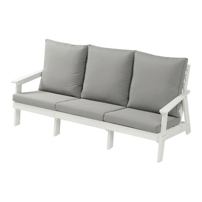 HIPS 3-Sitzer-Sofa mit Kissen, Holzoptik-Außen-Garten-Sofa, Weiß-Grau
