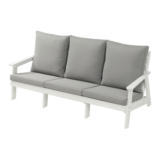 HIPS 3-Sitzer-Sofa mit Kissen, Holzoptik-Außen-Garten-Sofa, Weiß-Grau