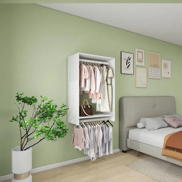 46,8 "H Livelylodge Holzmodulares Kleiderschranklager : Kleiderschrank-Organizer Modernes Offenes Kleiderschranksystem Mit Kleiderstange Und Regal Für Schlafzimmer & Umkleideraum Weiße Oberfläche Für Alle Altersgruppen